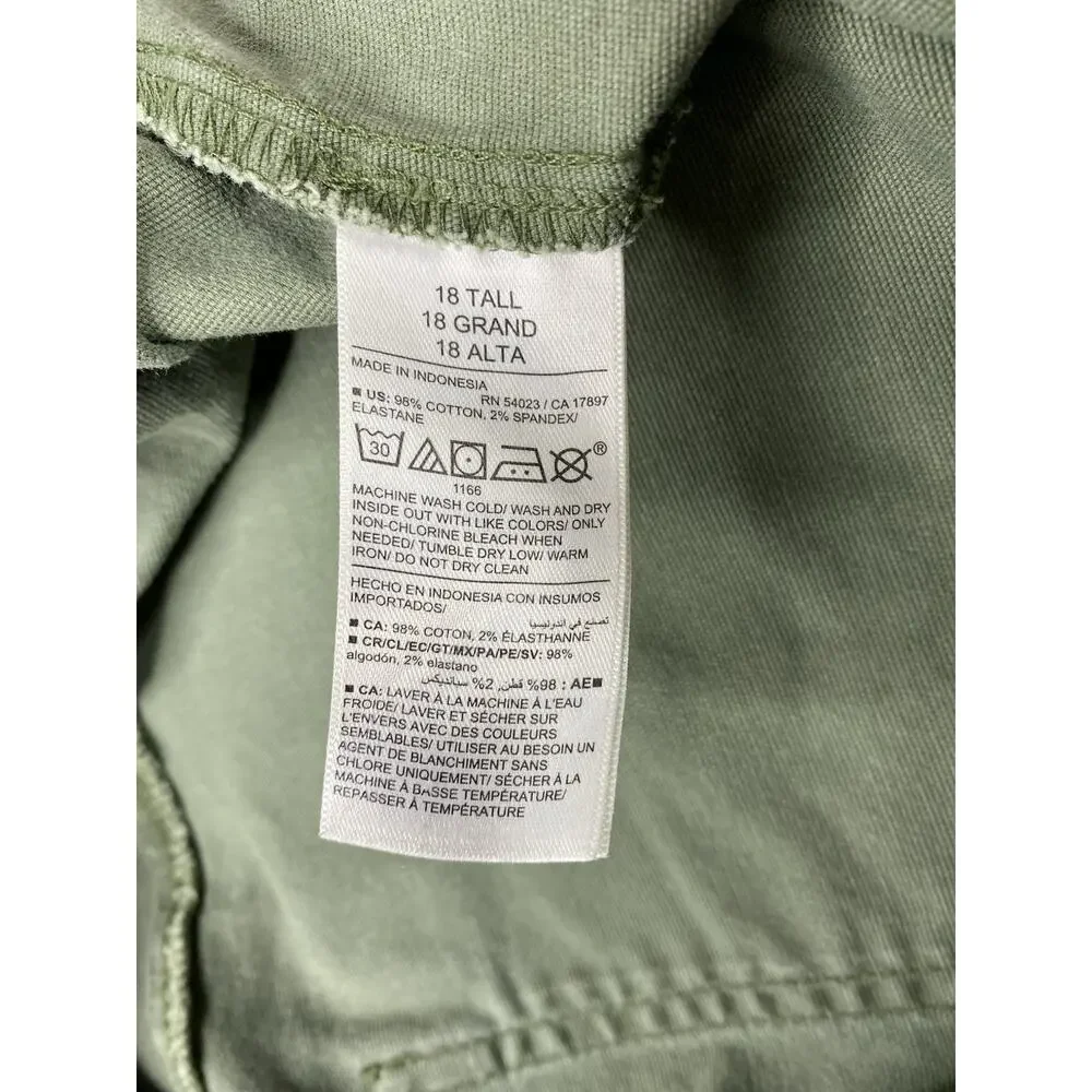 Old Navy Wide Leg Pants Womens 18 Tall Army Green Stretch High Rise Baggy